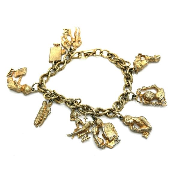 Vintage Coro Gold ten commandments charm bracelet - Picture 2 of 8